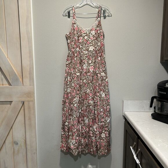 Rachel Zoe Womens Sundress 8 Tiered Floral Maxi Boho Cottagecore Smocked Crochet - Picture 1 of 14